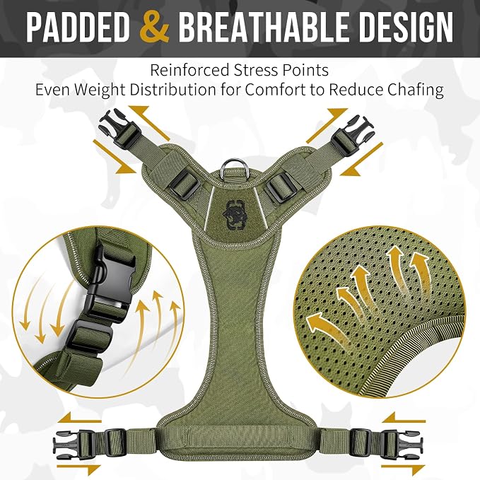 OneTigris No-Pull Easy Control Dog Harness Reflective Vest for Large Dogs | Military-grade 1000D Nylon Tactical Vest – Adjustable Dog Harness with Hook & Loop Panels for Walking, Hiking, Training