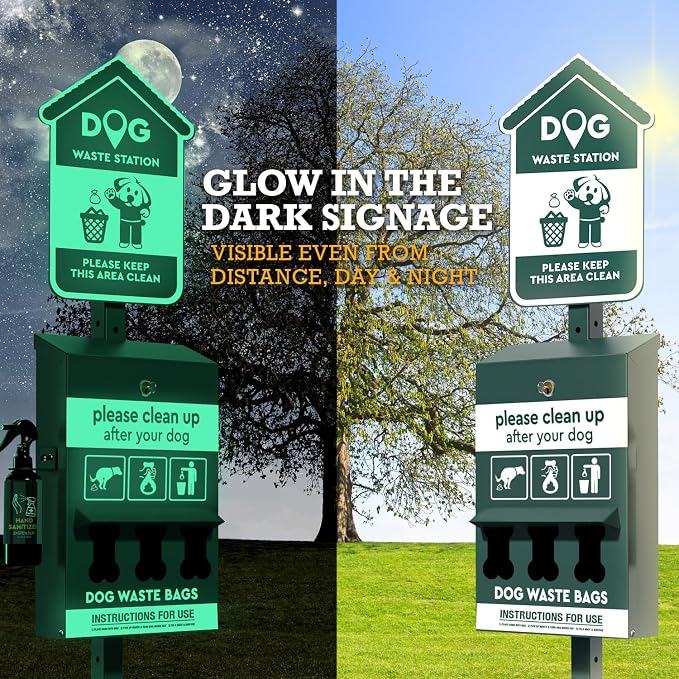 ALAGPRO® Dog Waste Station Outdoor Pet Waste Station with Hand Sanitizer Bottle, Commercial Dog Poop Station with Free 600 Roll Waste Bags & 50 Can Liners for Backyard, Park & HOA's