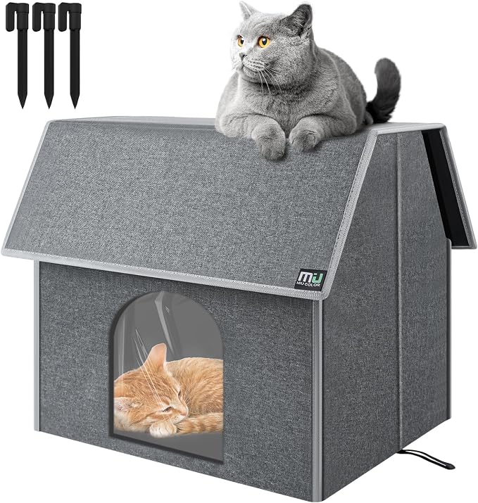 MIU Color Outdoor Cat House, Large Weatherproof Cat Houses for Outdoor Cats, Insulated Feral Cat Shelter with Removable Soft Mat, Easy to Assemble, 17.1" x 15" x 16.6" inch | Insulated Feral Cat Shelter with Removable Soft Mat, Easy to Assemble,17.1" x...