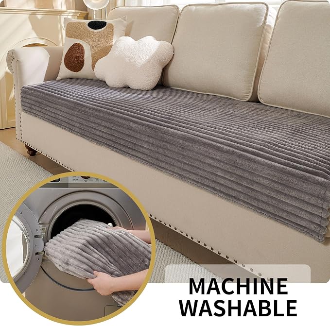 HAOMAIJIA Waterproof Couch Cover for Dogs Washable,Faux Fur Pet Couch Covers for Sofa,Soft Dog Bed Cover Non-Slip Couch Covers for 3 Cushion Couch Sofa Pet Friendly (Grey, 35" x 82")