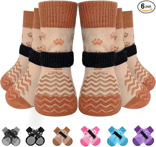 EXPAWLORER 6Pcs Anti Slip Dog Socks to Prevent Licking Paws, Dog Shoes for Hot Pavement Double Sides Dog Boots & Paw Protectors Booties for Hardwood Floors with Grip Small Medium Large Senior Dogs, XL