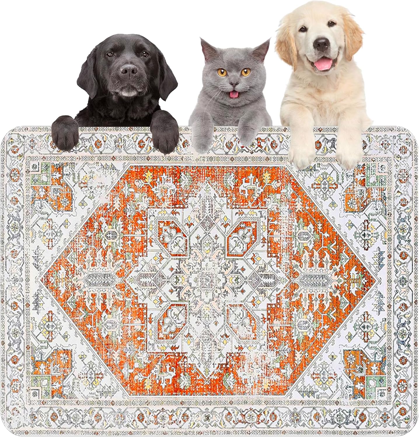 Large Boho Dog Food Mats for Floors, Absorbent Dog Bowl Mat for Food and Water Dispenser Mat, Quick Dry Cat Food Mat Pet Supplies (Light Vintage, 36 * 24)