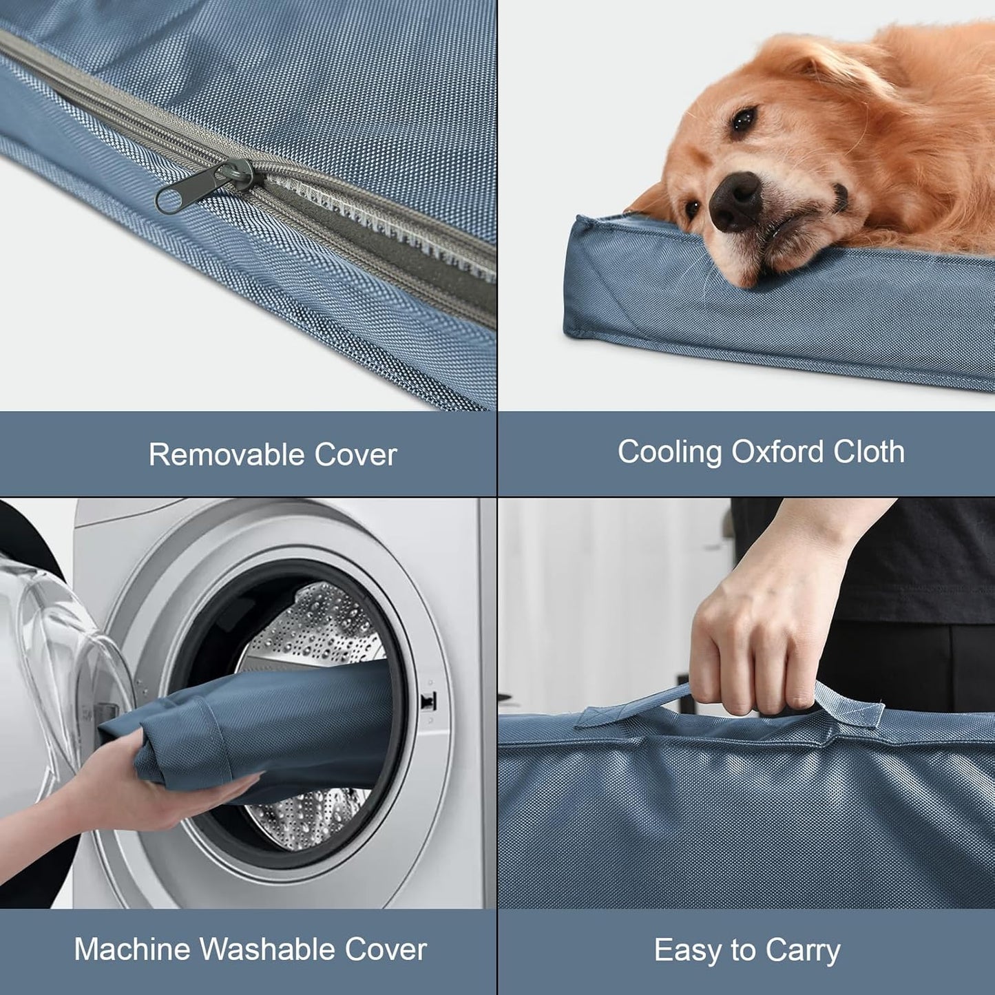 Orthopedic Dog Bed for Large Dogs - Pet Bed with Removable Washable Cover, Big Waterproof Dog Bed for Large Sized Dogs with Egg Crate Foam, Blue