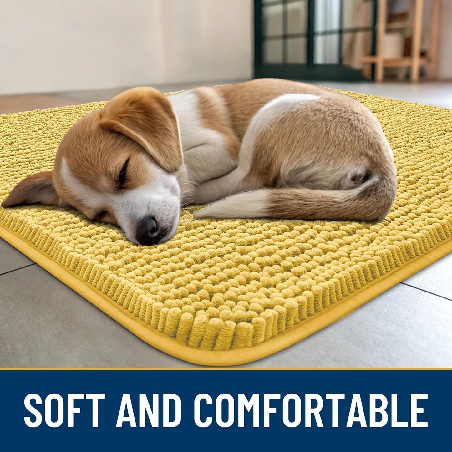 Smiry Dog Door Mat for Muddy Paws 24x16, Absorbs Moisture and Dirt Doormat, Non-Slip Washable Quick Dry Chenille Front Door Mat Indoor Entrance, Entryway Carpet for Inside Floor, Yellow
