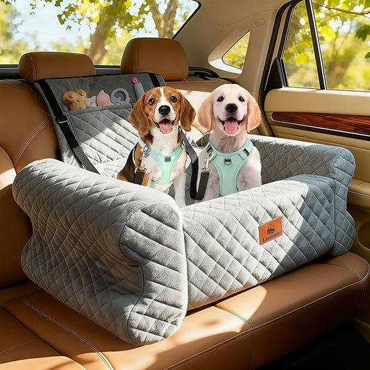 Dog Car Seat for Medium/Large Dogs up to 60 lbs, Pet Car Seat for Back, Memory Foam Dog Booster Seat with Thick Cushion, Detachable Washable Cover, Storage Pockets for SUV, Pick Up, Trunk, Grey