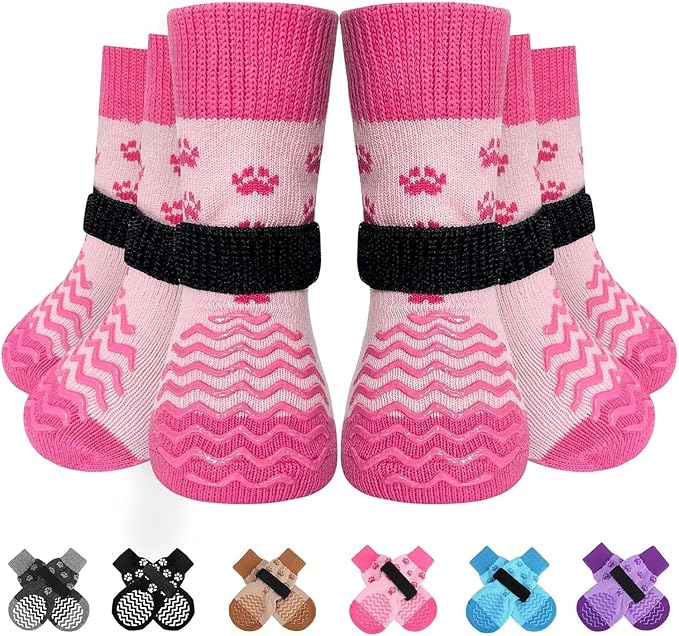 EXPAWLORER 6Pcs Anti Slip Dog Socks to Prevent Licking Paws, Pet Shoes for Winter, Double Sides Dog Boots & Paw Protectors Booties for Hardwood Floors with Grippers Small Medium Large Senior Dogs XXL