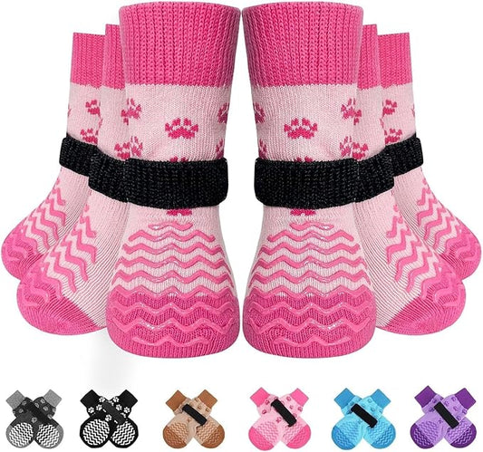 EXPAWLORER 6Pcs Anti Slip Dog Socks to Prevent Licking Paws, Pet Shoes for Winter, Double Sides Dog Boots & Paw Protectors Booties for Hardwood Floors with Grippers Small Medium Large Senior Dogs XXL