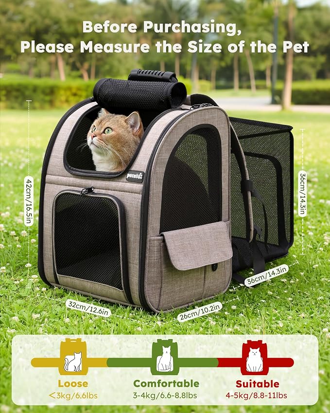 pecute Cat Backpack Expandable, Cat Backpack for Cat with Breathable Window
