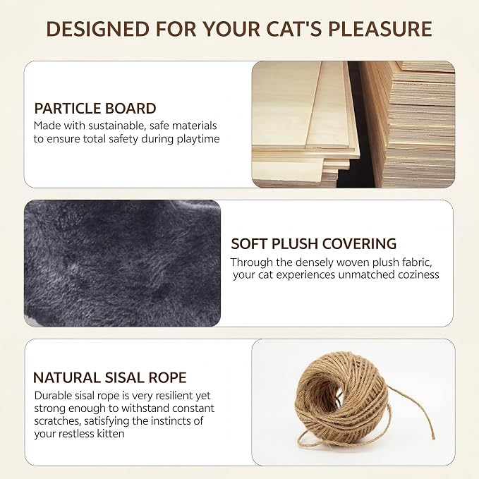 13-in-1 Cat Wall Shelves, Moon & Bridge Cat Wall Furniture, Grey | Wall Mounted Cats Shelf Set with Plush Fabric, Cat Climbing Systems for 16 Inch Drywall, Condo, Scratching Post, Space-Saving