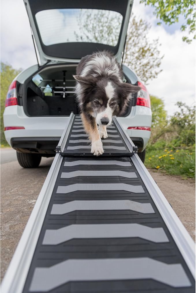 Trixie Telescoping Dog Ramp, Silver/Black | Adjustable Lengths, Made of Lightweight Aluminium, Ideal for Cars and SUVs, Easily Adjustable