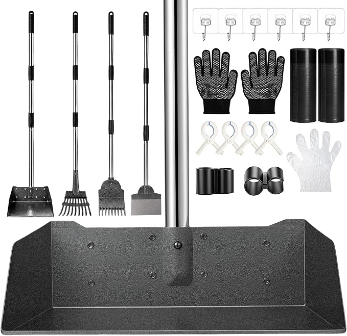 Dog Pooper Scooper for Large Dogs，10.25"X9.26" Extra Large Tray | Free with three extension rods, Reduce the frequency of garbage trips, for Large, Medium, Small Dogs & Multi-Dog Households