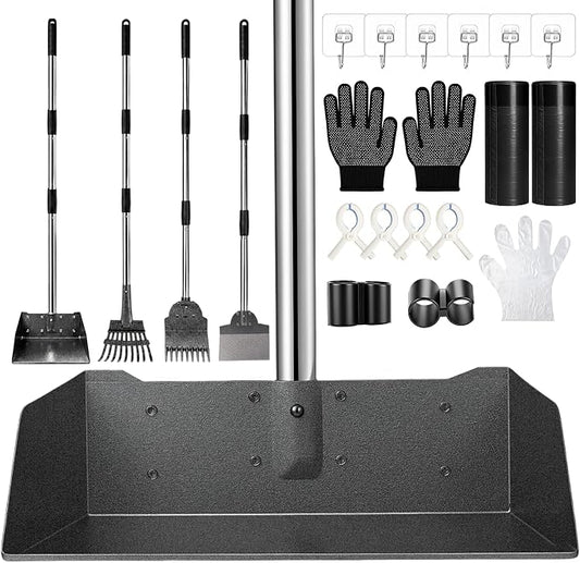 Dog Pooper Scooper for Large Dogs，10.25"X9.26" Extra Large Tray | Free with three extension rods, Reduce the frequency of garbage trips, for Large, Medium, Small Dogs & Multi-Dog Households