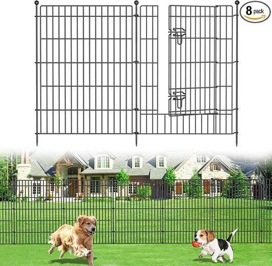 8 Panels No Dig Garden Fence with Gate, 48in(H) × 21ft(L) Decorative Metal Outdoor Dog Fence, Rustproof Pet Fencing for Yard, Patio, Flower Bed -Temporary Fencing| Easy to Install