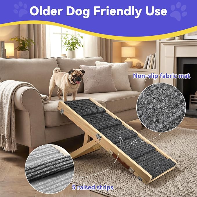 2026 Upgraded Dog Ramp for Couch, Foldable Small Dog Ramp for Sofa, 5 Adjustable Height from 9.8" to 20.5", Portable Stable Pet Steps with Non-Slip Pad, Pet Ramps Use for Sofa Couch Stairs