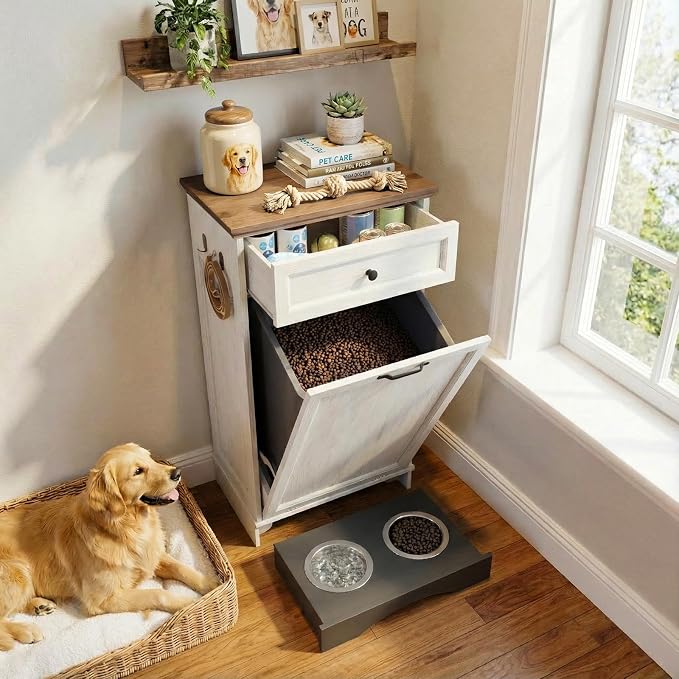 21’’W Dog Feeding Station with Storage, (White, Single Door)