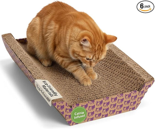 SmartyKat Super Scratcher Chaise Corrugated Cat Scratcher,Catnip Infusion Technology - Brown,One Size,(Pack of 6)