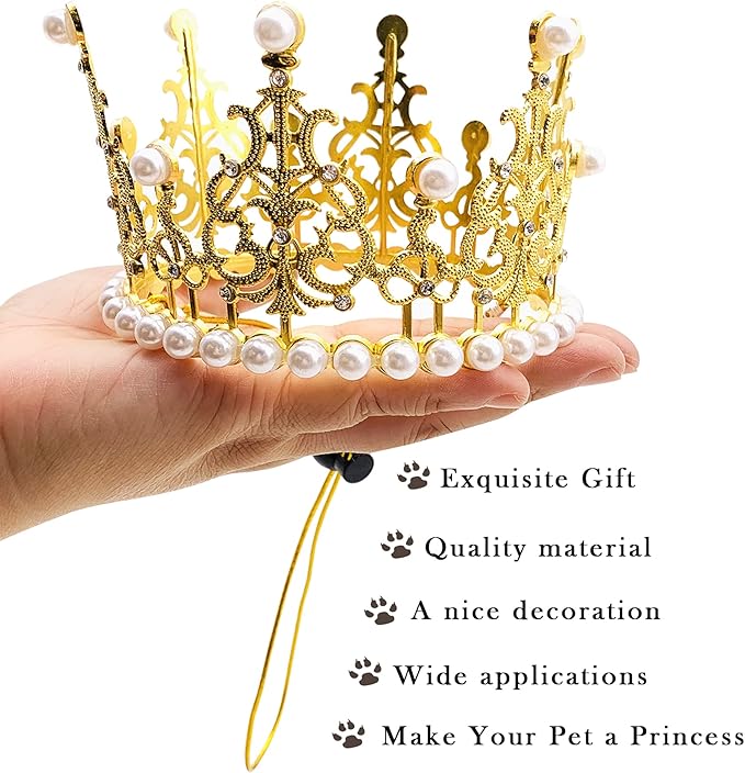 PET SHOW 2pcs Large Dog Crown Headband Sheep Big Pet Hat for Birthday Party Silver Gold Rhinestone Faux Pearl Crown for Pets Wedding Hair Accessories Photo Prop Costume
