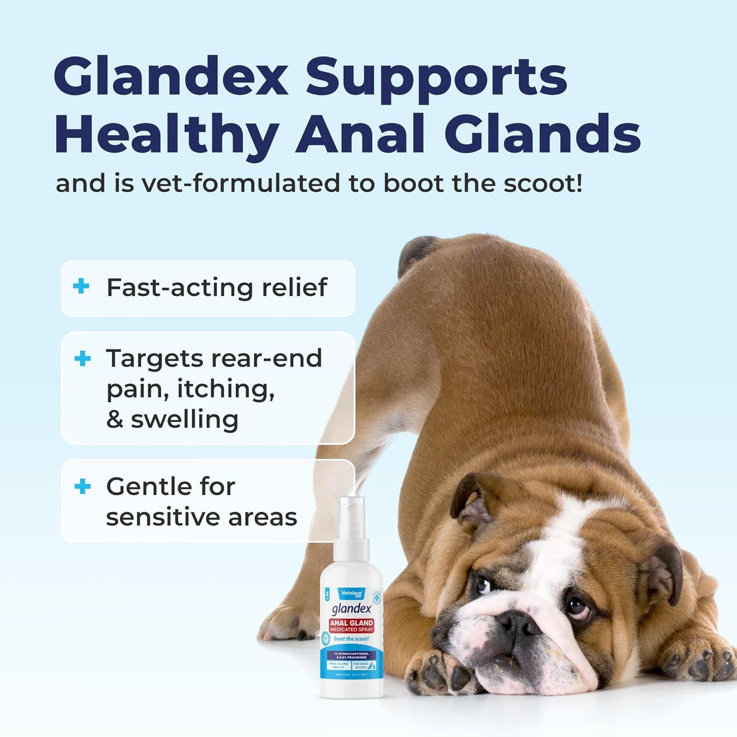 Vetnique Glandex Medicated Dog Butt Wipes or Spray for Dog Scooting - Topical Anti Itch Skin Relief for Soothing Inflamed Anal Glands in Dogs & Cats - Fast Acting Formula (4oz Spray)