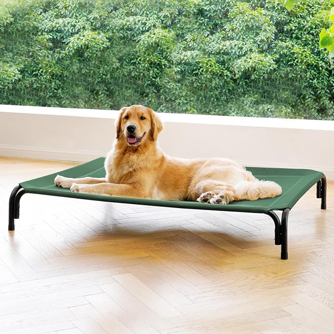 Elevated Dog Bed Outdoor Cooling Raised Cot for XL Dogs, Green 53.9in | Tool-Free Installation; Washable Cooling Breathable Mesh; Anti-Slip Feet; Indoor & Outdoor Use