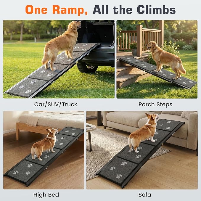 Dog Ramp for Car 71" L x 17" W Portable Dog Ramps for Large Dogs with Non-Slip Rug Surface Folding Pet Car Ramp for Truck/SUV & Stairs/Bed, Outdoor Dog Ramp for Medium & Large Dogs Up to 250 LBS