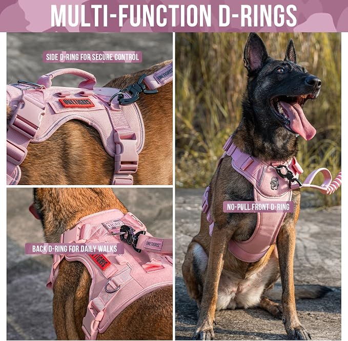 OneTigris No Pull Tactical Dog Harness for Medium Large Dogs | Reflective K9 Working Easy Control Vest – Adjustable Dog Harness with Hook & Loop Panels for Walking, Hiking & Training