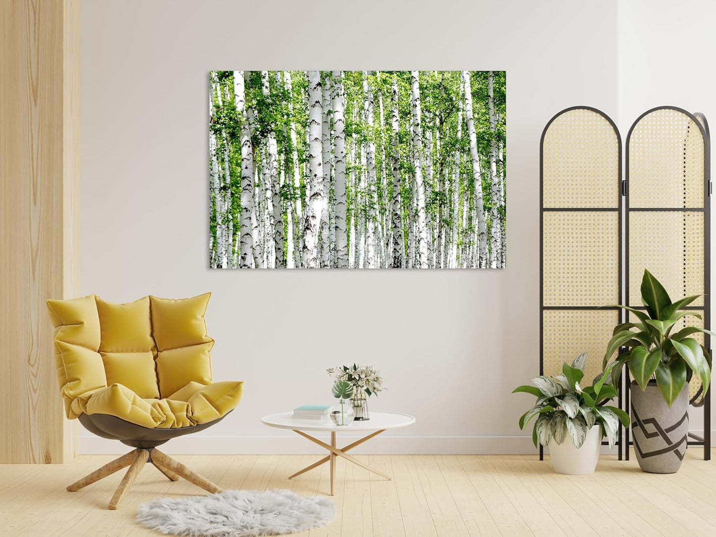 Nature Wall Art Prints - Ocean Forest Mountain Lake Canvas Landscapes - Small to Extra Large Living Room Bedroom Kitchen Bathroom Décor (Green Brich Trees, 35L" x 53W")