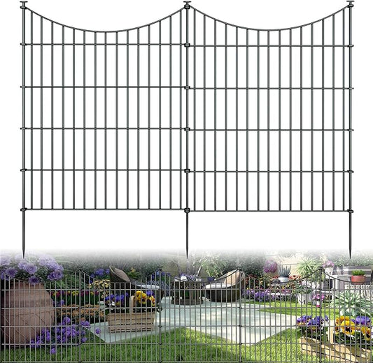 10 Panels Garden Fence Dog Fence Outdoor for Yard, 32in H x 23.6ft L Rustproof Metal Fencing with Ground Stakes | No Dig Animal Proof Containment for Pets/Rabbits | Durable Patio Security Panels