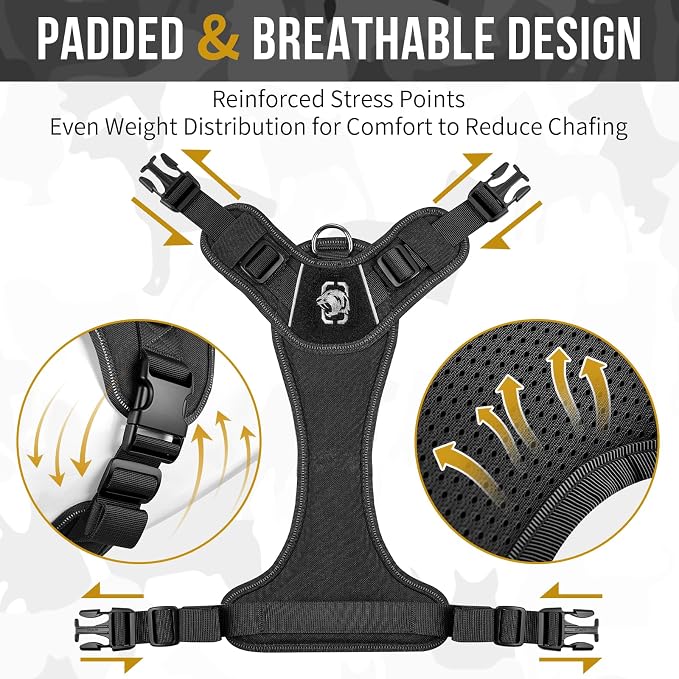 OneTigris No Pull Tactical Dog Harness for Medium Large Dogs | Reflective K9 Working Easy Control Vest – Adjustable Dog Harness with Hook & Loop Panels for Walking, Hiking & Training