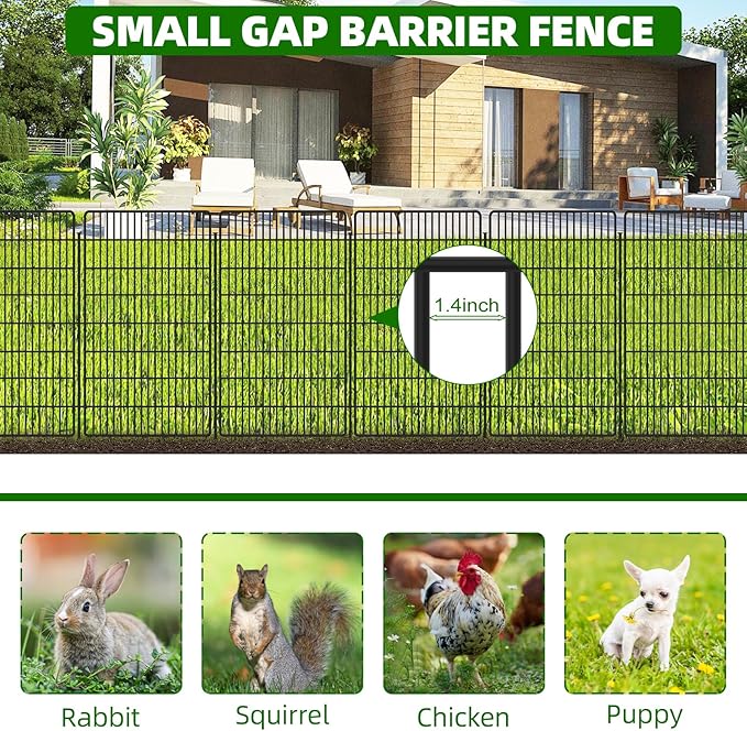 10 Panels Garden Fencing Animal Barrier, 48 in(H) X 24 Ft(L) Dog Fence Outdoor for Yard Rustproof No Dig Decorative Tall Garden Fence Metal Wire Panel Border Rabbit Ground Stakes Fencing