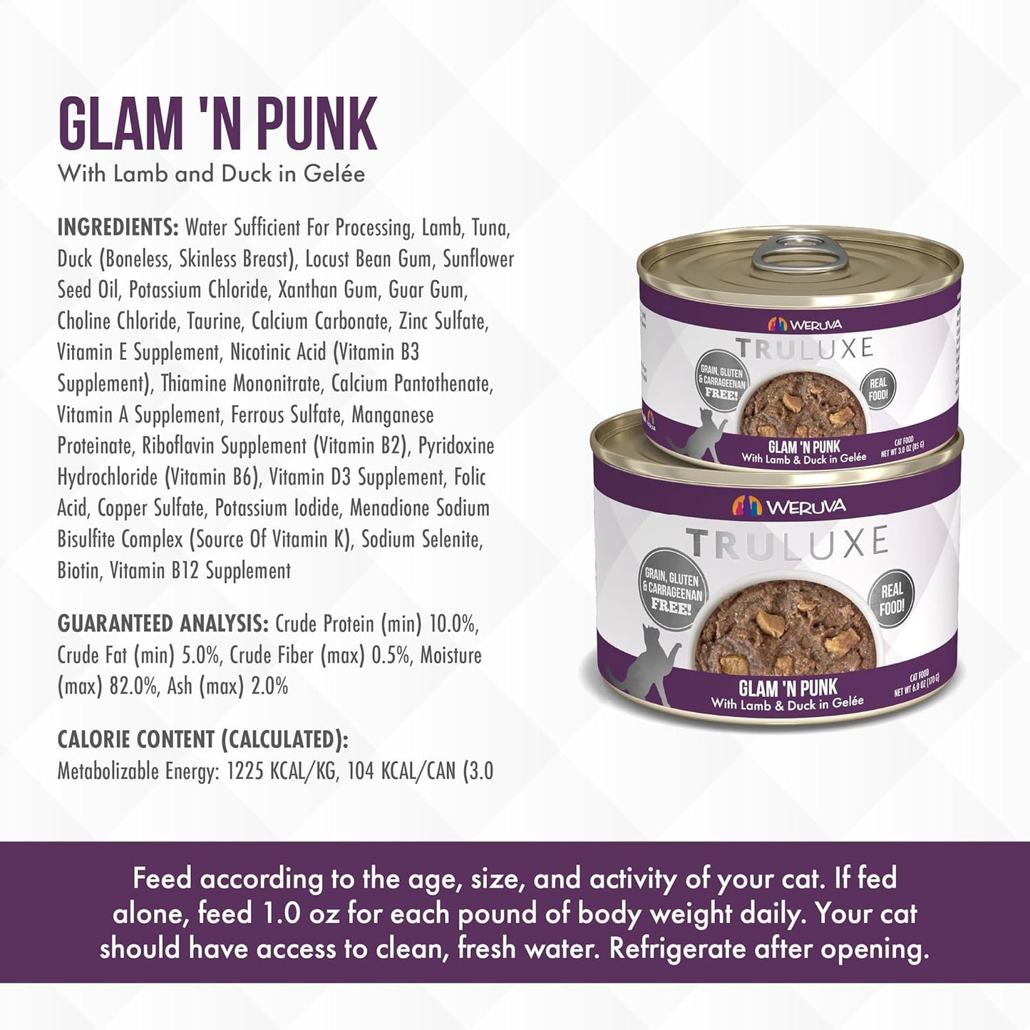 Weruva Truluxe Cat Food, Glam 'N Punk with Lamb & Duck in Gelée, 3oz Can (Pack of 24)