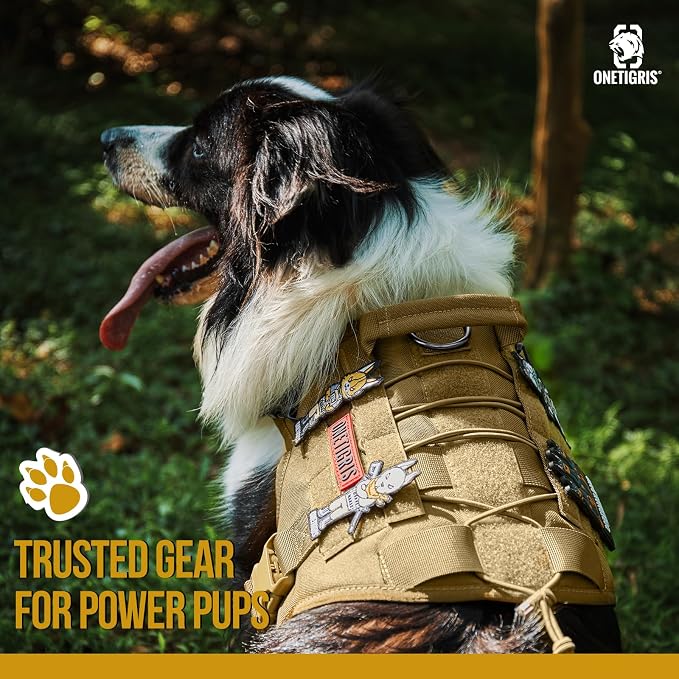 OneTigris Tactical Dog Harness Vest with Handle, Military Dog Harness for Large Medium Dogs,FIRE Watcher 2.0 No-Pull Service Dog Vest,Adjustable Dog Vest Harness for Walking Hiking Training(XL,Brown)