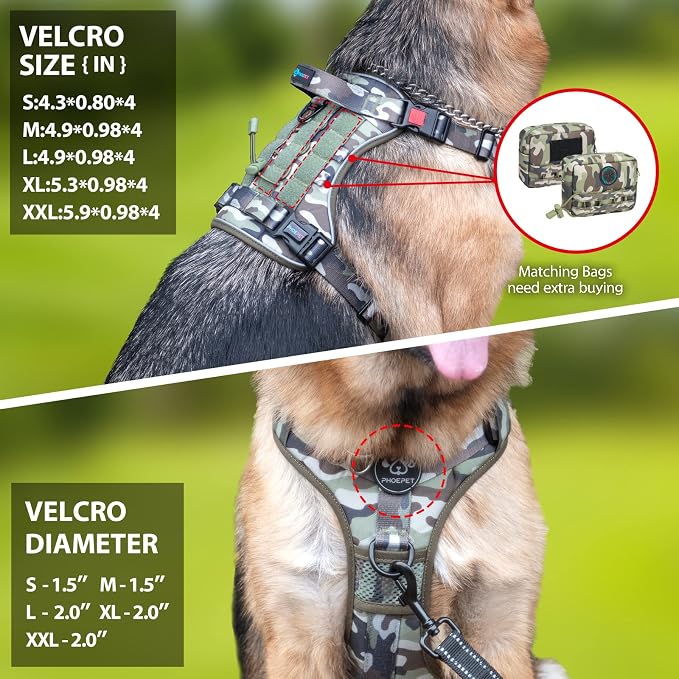 No Pull Tactical Dog Harness,Service Dog Vest Molle & Loop Panels | Army Green M, Metal Front & Back D-ring, Reflective, Easy Control with Padded Handle for Small Medium Large Dogs