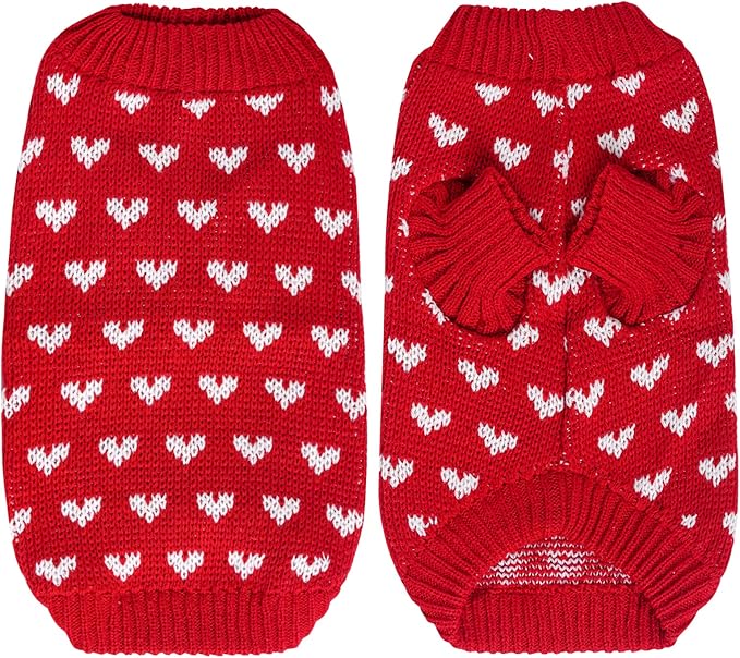 Dxhycc Dog Knitted Heart Sweater Puppy Sweater Warm Soft Pet Holiday Clothes for Medium Cats and Dogs (Red, L)