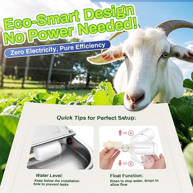 Automatic Animal Drinking Water Bowl with Float Valve, Extended Pipe & Drain Hole,3L Stainless Steel Waterer Feeder Farm Dog Dispenser Kit Self Filling for Livestock Horse Goat Water Trough