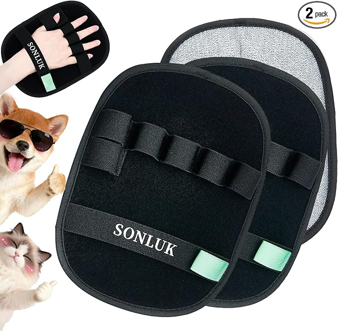 2 Pack Pet Hair Removal Glove,Upgraded 5-Finger Pet Hair Remover Glove for Dogs&Cats,Reusable Electrostatic Magic Brush Pet Hair Removal Tool for Laundry,Furniture,Carpets,Car Seats(Black)