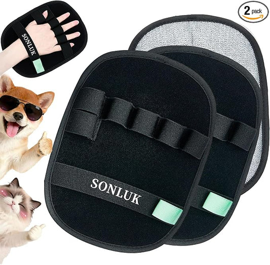 2 Pack Pet Hair Removal Glove,Upgraded 5-Finger Pet Hair Remover Glove for Dogs&Cats,Reusable Electrostatic Magic Brush Pet Hair Removal Tool for Laundry,Furniture,Carpets,Car Seats(Black)