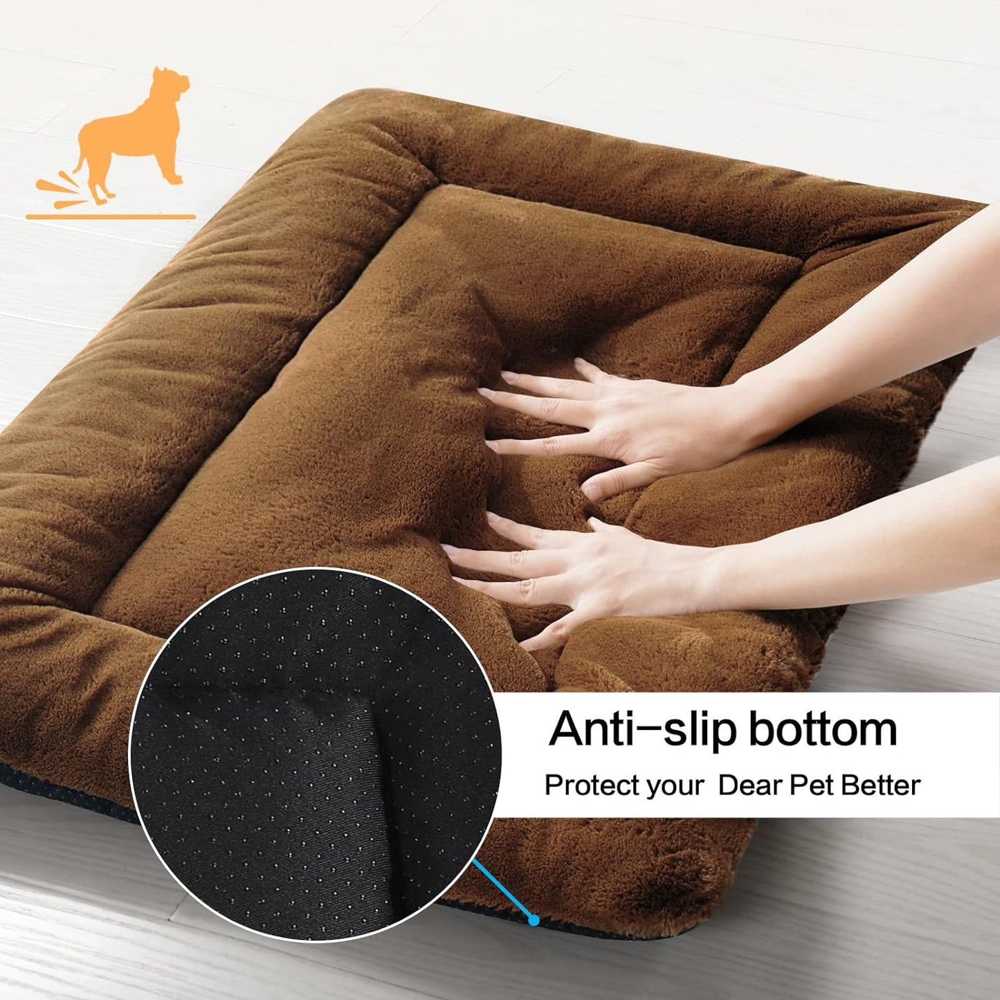 Dog Beds Crate Pad for Small Dogs Ultra Soft Dog Crate Bed Washable & Anti-Slip Kennel Pad for Dogs Cozy Sleeping Mat,Brown 24inch