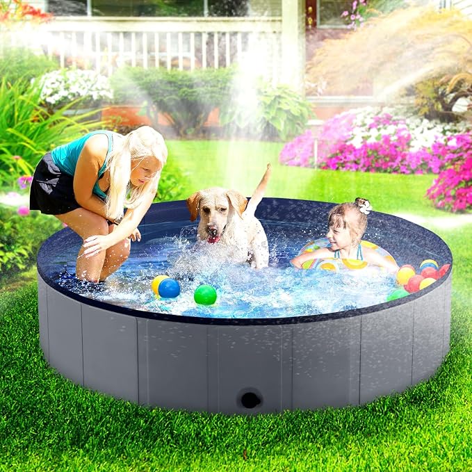 Niubya Portable Dog Pool, Foldable Pet Swimming Pool, Anti-Slip Collapsible Pet Bathtub, Hard Plastic Bath Pool for Pets Dogs and Cats, 97 x 16 Inches