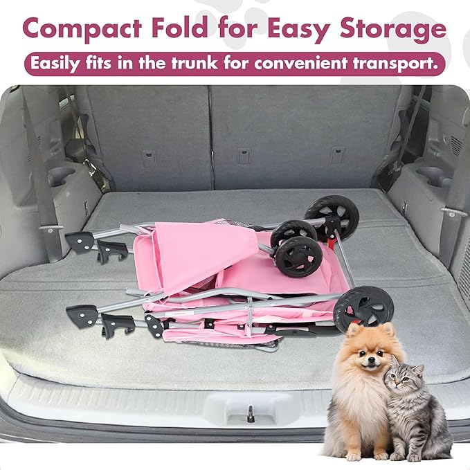3 Wheel Pet Stroller for Dogs and Cats, Foldable, Lightweight and Durable, Ideal for Small to Medium Pets, Includes Storage Basket and Cup Holders