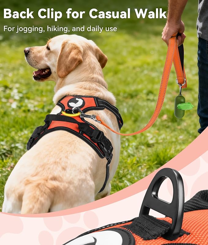 Joytale No Pull Dog Harness for Large Dogs, Front Clip, Orange | Grab Handle for Instant Control, Padded & Adjustable Vest, Sturdy Metal D-Rings, for Safe Training & Daily Walking
