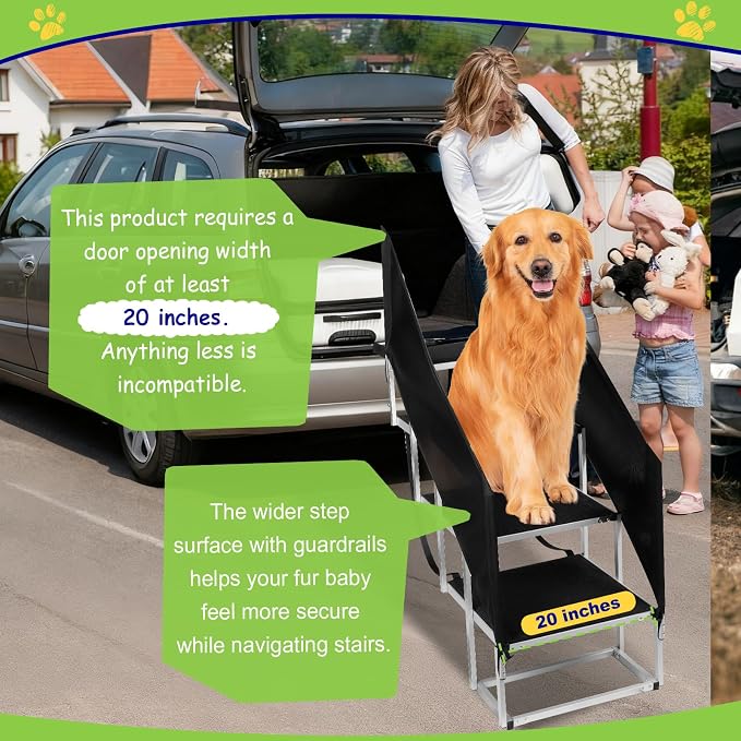 DeerGym Dog Stairs with Guardrail for Large Dogs,22" L × 17" W 230 lbs | Foldable Pet Steps for Car 4 Step Non Slip Surface Designed for Oversized SUVs, Off Road Vehicles, and Pickup Trucks