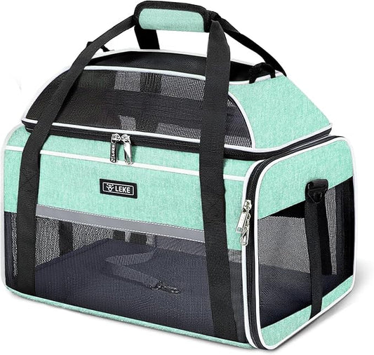 Lekereise Top-Expandable Pet Carrier 17x11x9.5 Inch Alaska Hawaiian Airline Approved Soft Sided Underseat to 12lbs Travel Carriers for Small Dogs and Cats with Locking Safety Zippers Anti-Scratch Mesh