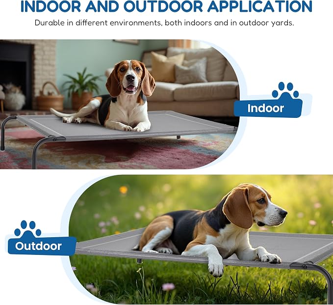 Cooling Elevated Dog Cot Bed Outdoor Raised Portable Dog Beds No-Slip Feet Portable Durable Pet Hammock Bed, 49x31.5x8 Inch, Grey