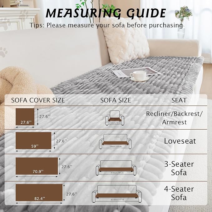 PuTian 100% Waterproof Fuzzy Couch Cover for Dogs Light Grey 27.6"x59" | Pet Friendly Dog Mat for Couch, Waterproof Sofa Protector, Scratch Resistant Furniture Cover for Dogs, Machine Washable