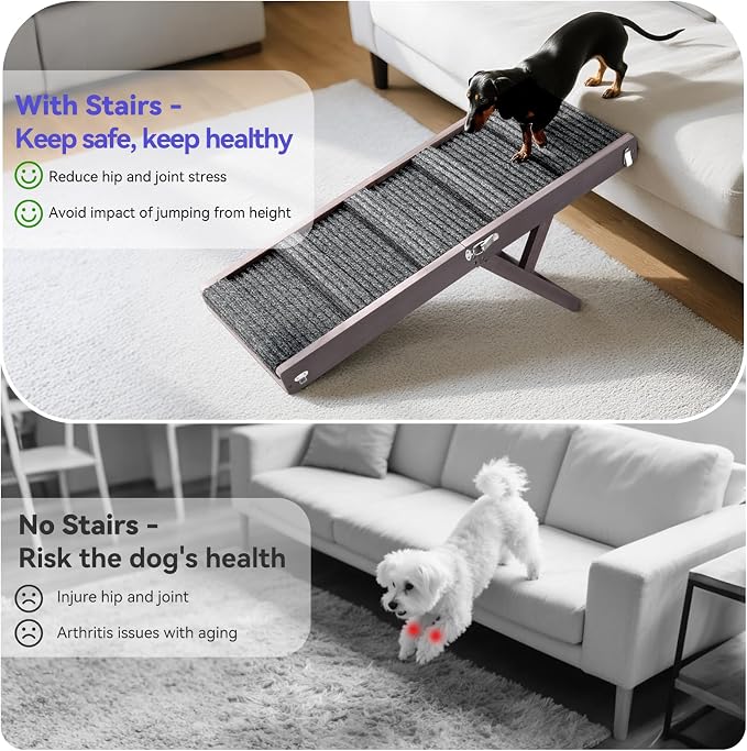 Pawaboo 2026 Upgraded Dog Ramp for Couch, Foldable Small Dog Ramp for Sofa, 5 Adjustable Height from 9.8" to 20.5", Portable Stable Pet Step with Non-Slip Pad, Pet Ramps Use for Stairs,Grey Purple