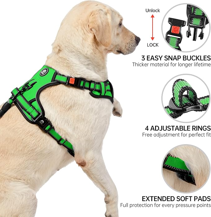 NESTROAD Dog Harness, Adjustable Oxford Harness with Leash, Reflective No-Choke Pet Vest with Easy Control Handle (M, Fluorescent Green)