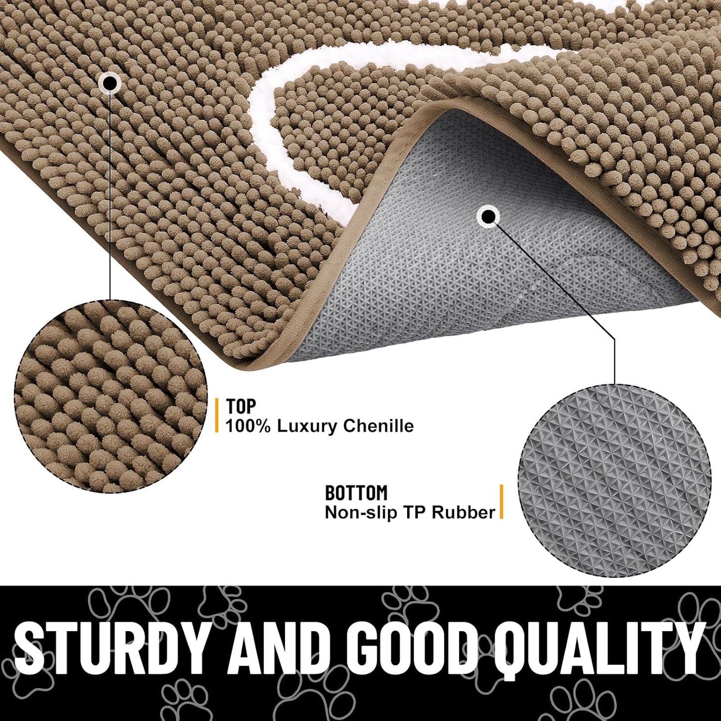 Smiry Dog Door Mat for Muddy Paws, Absorbent Dirt Trapper Non Slip Quick Dry Washable Chenille Mat for Mud Dogs, Entry Rug for Indoor and Outdoor (30x20 Inches, Camel)