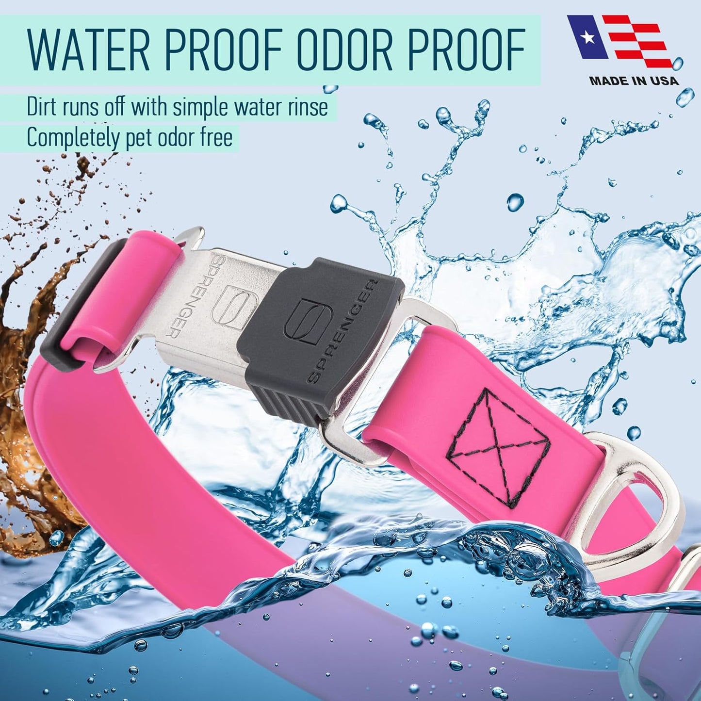 Dogline Biothane Waterproof Dog Collar with Herm Sprenger Stainless Steel Quick Release Buckle – Heavy Duty Tactical Durable Collar for Dogs – Comfortable and Safe Pet Collar, W 3/4" L 12-19", Pink