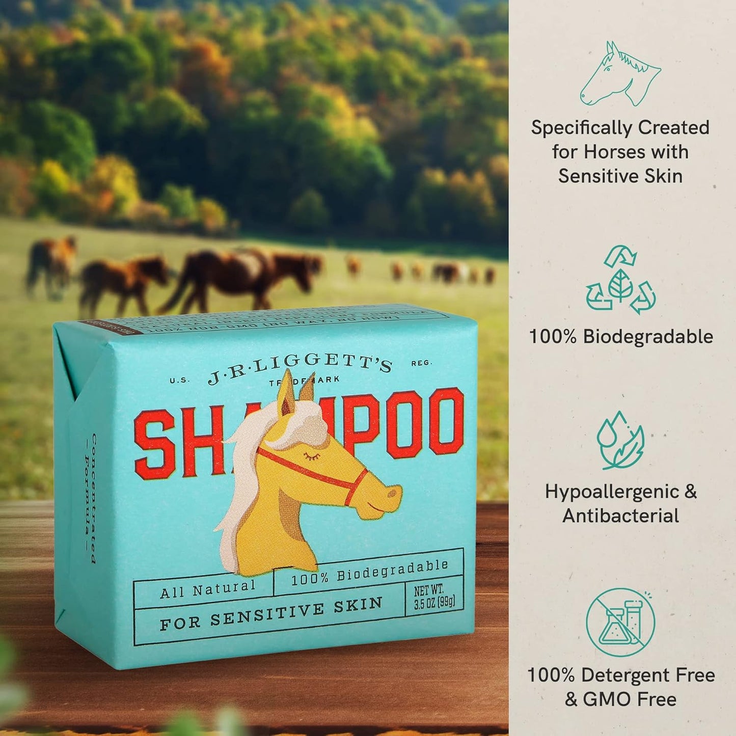 JR Liggett’s Natural Horse Shampoo Bar - Non-GMO, 100% Detergent-Free Formula Gently Deep Cleans and Supports Healthy Skin and Coat - Ideal for Dry, Itchy, or Sensitive Horses - 3.5 oz Bar