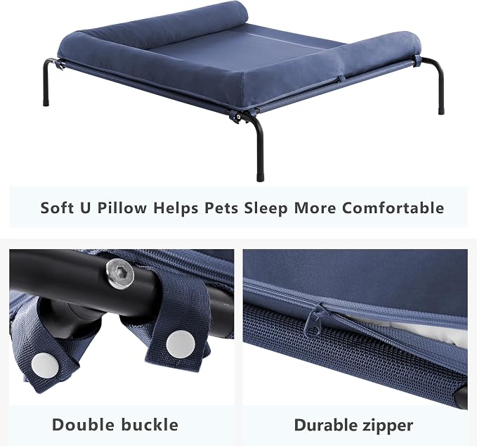 Cooling Elevated Dog Bed, Outdoor Raised Dog Beds, Medium Dogs Cot | Waterproof,W/Breathable Mesh, Pet Cot W/Portable Removable Bolster